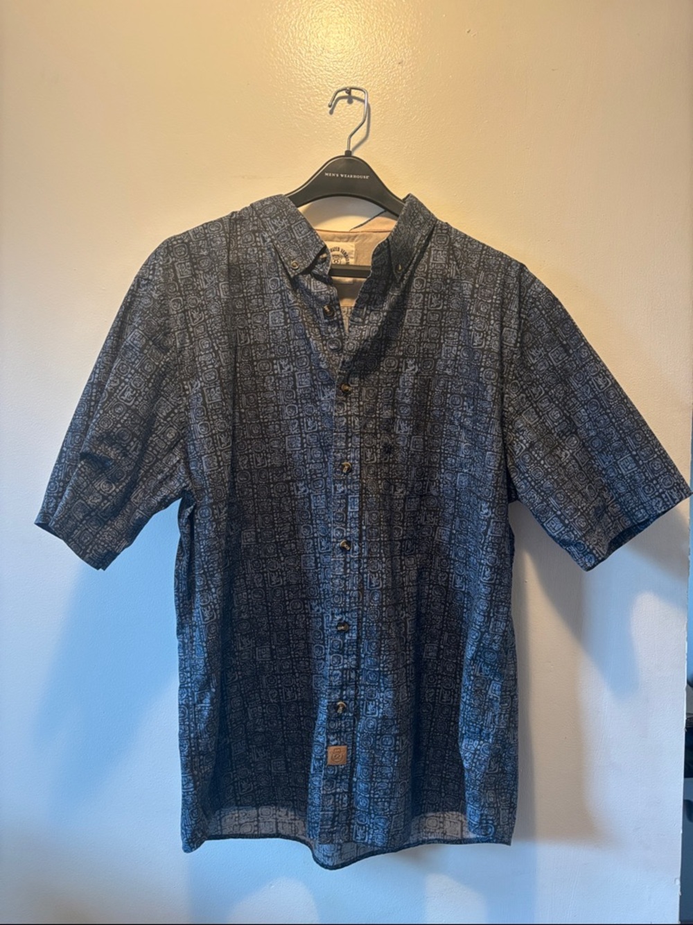 Short-Sleeve Navy Printed Button-Down Shirt